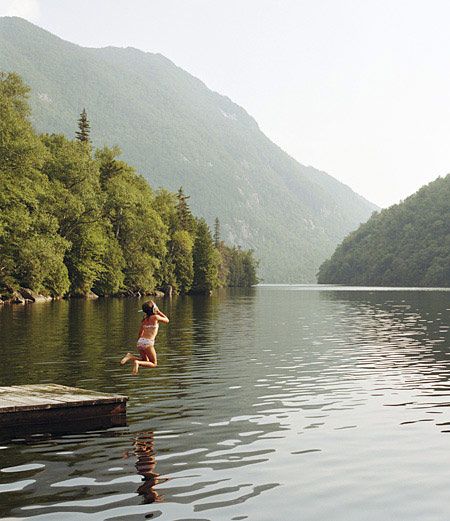 Keene Valley in the Adirondack Mountains Swimming At The Lake, Lake House Life Aesthetic, Vermont Lake House, Creek Swimming Aesthetic, Summer Lake House Aesthetic, Lake House Summer Aesthetic, Lake Dock Aesthetic, Lake House Aesthetic Summer, Summer Cabin Aesthetic