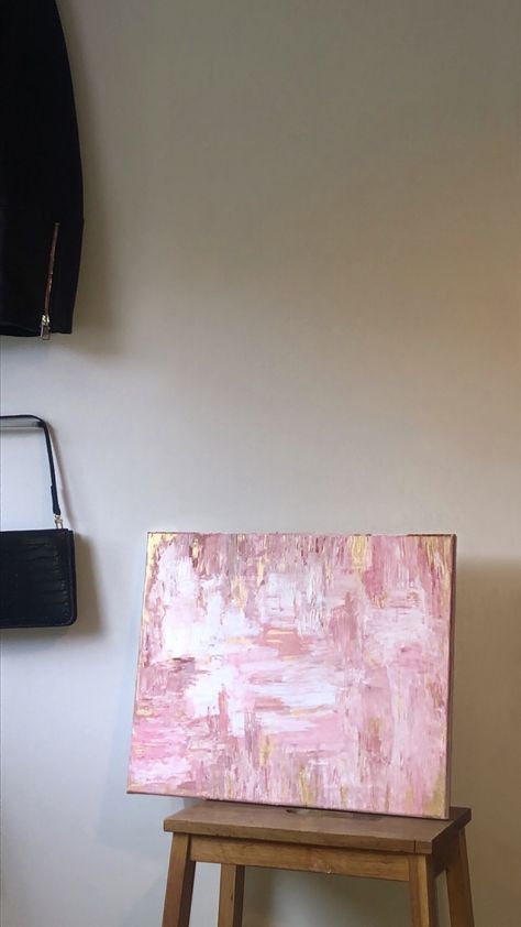 Pink And White Paintings, Pink Artwork Paintings, Pink Canvas Paintings Simple, Pink And Gold Painting, Pink Art Painting, Pink Paintings, Pink Canvas Art, Pink Abstract Painting, Interior Paintings