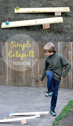 Simple Catapult Tutorial ~ Easy DIY Catapult for Kids to Make Simple Catapult, Catapult For Kids, Diy Catapult, Kids Woodworking Projects, Wood Projects For Kids, Wood Projects For Beginners, Wood Crafting Tools, Woodworking Projects For Kids, Woodworking For Kids