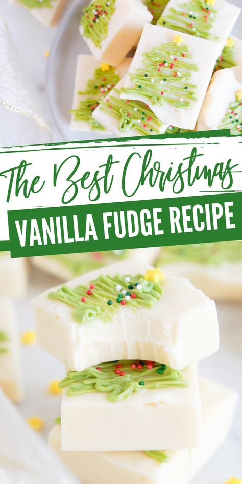 Easy Christmas Vanilla Fudge Recipe! The Best Homemade Fudge Recipe with Only 5 Ingredients! No Bake Christmas Fudge with a simple Tree Decoration! Easy Vanilla Fudge Recipe, Diy Fudge, Best Homemade Fudge, Vanilla Fudge Recipe, Homemade Fudge Recipe, Christmas Fudge Recipes Easy, Vanilla Fudge Recipes, No Bake Christmas, Cake Batter Fudge