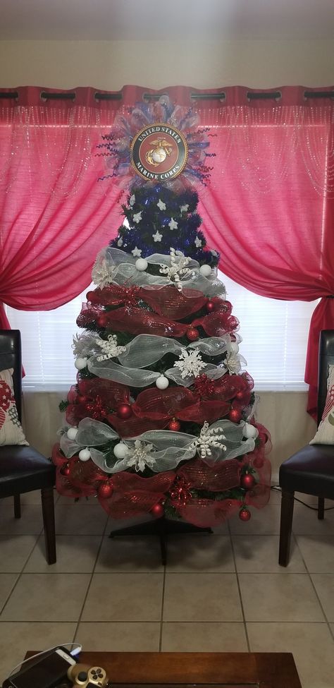 Marine Christmas Tree, Veterans Christmas Tree, First Responder Christmas Tree, Marine Corps Christmas Tree, Us Marine Christmas Tree, Military Homecoming Decorations, Patriotic Christmas Decorations, Marine Corps Ornaments Diy, Marine Christmas