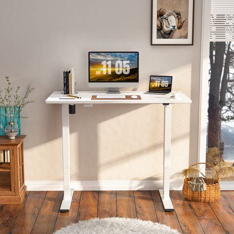 White Standing Desk, Desktop Computer Desk, White Computer Desk, Computer Stand For Desk, Creative Desk, Standing Desk Ergonomics, Height Adjustable Desk, Computer Desks For Home, Desk Modern