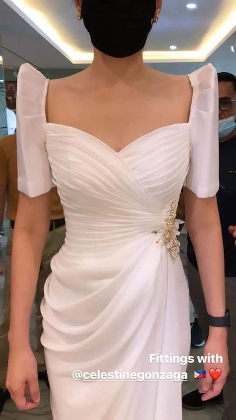 Oath Taking Outfit, Filipiñana Dress Modern Casual, Ninang Dress For Wedding Philippines, White Filipiniana Dress, Filipiniana Dress Modern For Graduation, Filipiana Dress Modern Classy, Ninang Outfit, Filipiniana Dress Modern Simple, Filipino Terno