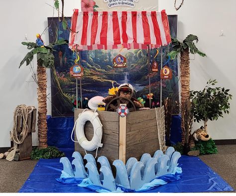 Jungle Cruise Boat Diy, Mystery Island Vbs Decorations, Jungle Journey Vbs 2024, Jungle Journey Vbs, Jungle Vbs, Vbs Jungle, Jungle River, Jungle Theme Decorations, Mystery Island