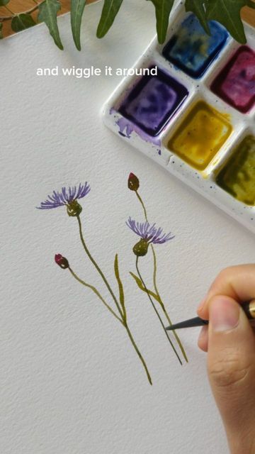 Wildflower Watercolour Painting, Watercolor Art Wildflowers, Wildflowers Watercolor Painting, Painting Wildflowers Acrylic, Watercolour Wild Flowers, Watercolor Wildflowers Tutorial, Wildflower Watercolor Painting, Wildflower Painting Easy, Wildflower Bouquet Painting