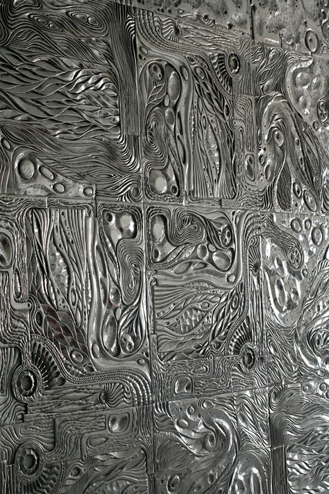 Aluminum mural located in the Nyepi exhibition - #silver #recycled #aluminum #mural #sand #casting #art #nyepi #josephcarinicarpets David Umemoto, Black Stuff, Metal Embossing, Feature Walls, Aluminium Design, Concrete Art, Metal Texture, Six Feet Under, Visual Diary