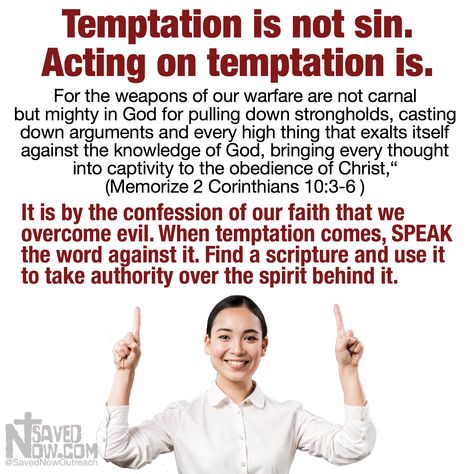 Temptation is not sin. Acting on temptation is sin. If you need to overcome temptation and keep from living in sin, you must learn to recognize the spiritual power behind the temptation and how to use your authority in Christ against it. Overcoming Sin And Temptation, Overcoming Temptation, Prayer Against Temptation, How To Avoid Temptation, Verses About Temptation, How To Resist Temptation, Menstrual Health, Spiritual Power, Bible Study Verses