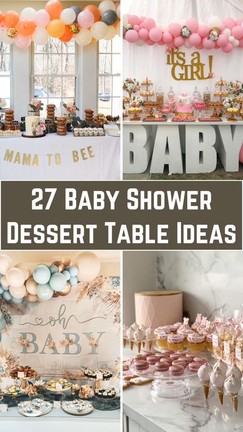 An elegant baby shower dessert table with pastel cupcakes, a tiered cake, and cute baby-themed decorations such as teddy bears, baby bottles, and balloons in soft pinks and blues Sweet Treat Bar Ideas, Cake Table Baby Shower Ideas, Winter Baby Shower Dessert Table, Baby Shower Display Table, Baby Shower Setup Ideas, Baby Shower Treat Table Ideas, Baby Shower Table Decoration Ideas Girl, Dessert Table Baby Shower Girl, Unusual Baby Shower Themes