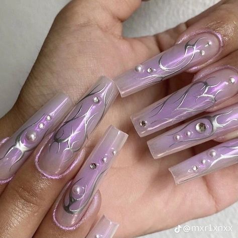 Baddie Neutral Nails, Cybersigilism Nails, Cyberpunk Nails, Detailed Nail Art, Punk Nails, Goth Nails, Edgy Nails, Grunge Nails, Bling Acrylic Nails