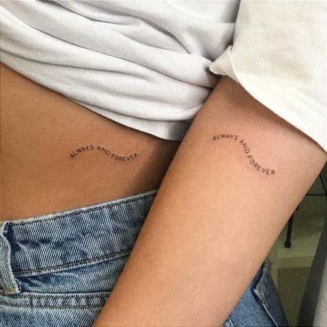 Meaningful Word Tattoos For Best Friends, Small Bsf Tattoo Ideas, Stay The Course Tattoo, Matching Rib Tattoos Best Friends, We Were Girls Together Tattoo, Best Friend Tattoos Words, Meaningful Trio Tattoo Ideas, Whenever Wherever Tattoo, Best Friend Word Tattoos