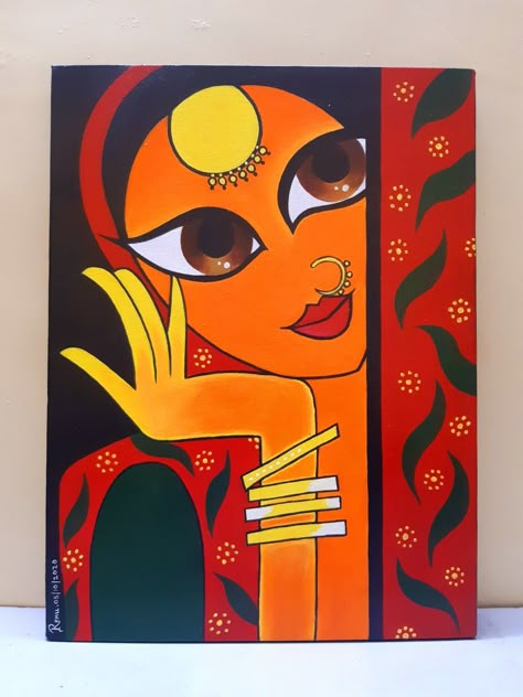 Modern Art Easy Drawing, Rajasthani Women Painting Acrylic, Maru Ragini Painting, Indian Art On Canvas, Rajasthani Women Drawing, Mini Canvas Abstract Paintings, Rajasthani Art Design Easy, Rajasthani Painting Easy, Rajasthani Traditional Paintings