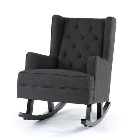 Isla Wingback Rocking Chair Charcoal Black Legs - Black Mango Fox And The Hound Nursery, Victorian Baby Nursery, Goth Baby Nursery, Wingback Rocking Chair, Nursery Needs, Chair Nursery, Small Nursery Ideas, Black Nursery, Small Nursery