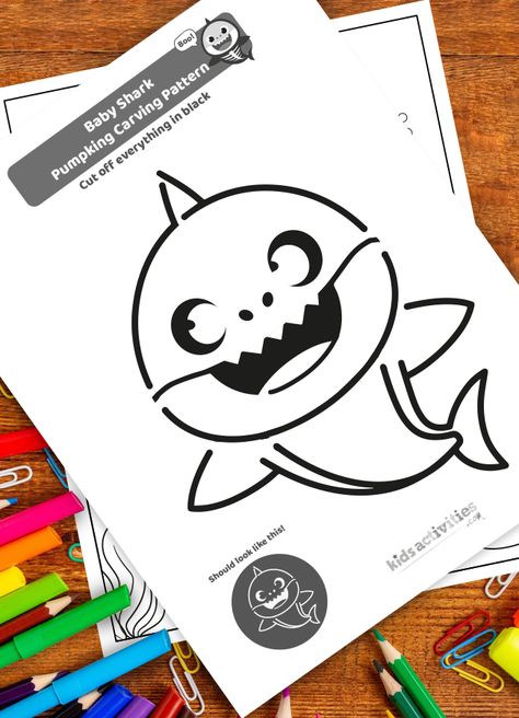 Get Ready For Halloween With These Baby Shark Pumpkin Carving Stencils Baby Shark Pumpkin Carving, Shark Pumpkin Carving Ideas, Baby Shark Pumpkin Stencil Free, Pumkin Carving Shark, Baby Shark Pumpkin, Pumpkin Carving Shaka, Baby Shark Stencils, Kids Pumpkin Carving, Free Printable Pumpkin Carving Stencils