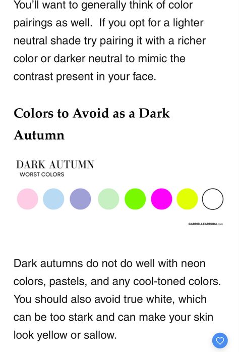 Dark Autumn Worst Colors, Deep Autumn Palette, Autumn Palette, Deep Autumn, Dark Autumn, Color Pairing, Neon Colors, Rich Color, Fall Colors