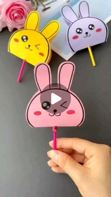 Lollipop Craft, Paper Bunny, Kid Friendly Crafts, Diy Kids Toys, Homemade Toys, Diy Funny, Bunny Crafts, Paper Hearts, Paper Crafts For Kids