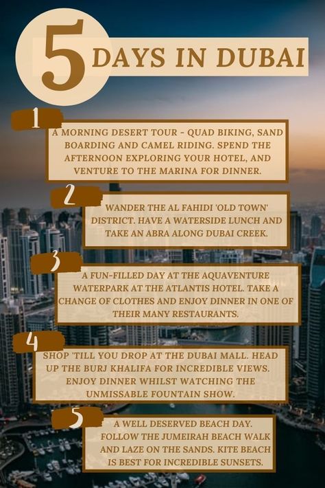 Here is the perfect five day itinerary for your first trip to Dubai. Covering the incredible Burj Khalifa, the Dubai Mall, a trip to the desert and the old town. The perfect five days in the United Arab Emirates | What Amy Says Dubai Trip, Trip To Dubai, Dubai Travel Guide, Dubai Video, Travel International, Dubai Tourism, Dubai Vacation, High School Life Hacks, Desert Tour