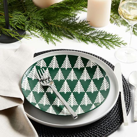 Green Forest Christmas Salad Plate + Reviews | Crate & Barrel Winter Lunches, Cranberry Muffin, Christmas Salad Plates, Holiday Salad, Black Pillar Candles, Eggnog Cheesecake, Christmas Dinner Plates, Black Taper Candles, Plate Setting