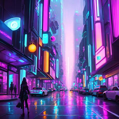 Futuristic Color Scheme, Utopia Dystopia, Light Pastel Colors, Rainbow City, Shoe Poster, Dreamy Places, Neon City, Painting Of A Woman, Awareness Poster