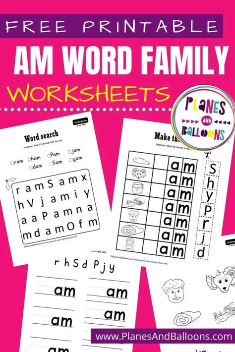 Am Words Worksheets, Am Family Words Free Printable, Cvc Am Words Worksheets, Word Family Worksheets Free, Words Worksheets For Kindergarten, Am Word Family, Ip Word Family Worksheet, Am Family Words Worksheet, Am Word Family Worksheet