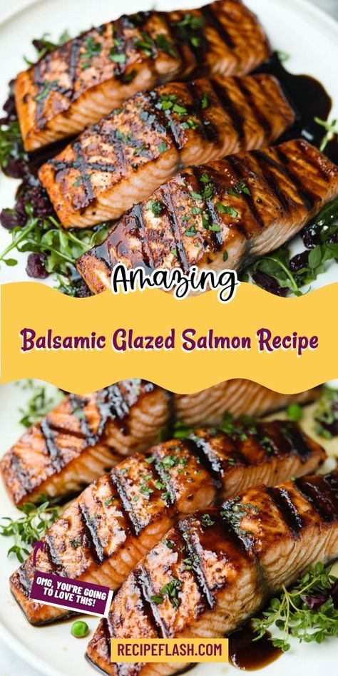 Elevate your dinner with this Balsamic Glazed Salmon Recipe! This simple yet elegant dish features tender salmon topped with a sweet and tangy balsamic reduction. Packed with flavor and nutrients, it’s a fantastic choice for healthy meal planning. Perfect for both family dinners and entertaining guests! Plain Salmon Recipe, Salmon Recipes Balsamic, Marinated Salmon Recipes, Atlantic Salmon Recipe, Salmon With Balsamic Glaze, Salmon Recipes Grilled, Salmon Balsamic, Glazed Grilled Salmon, Balsamic Salmon Recipes