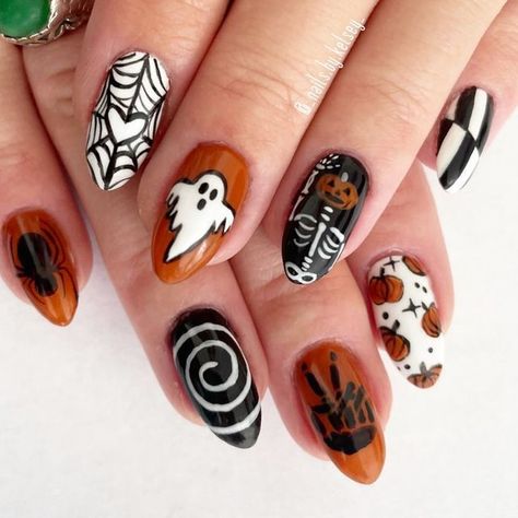 Creepy Halloween Nails, Ideas Uñas, Cartoon Nails, Holloween Nails, Spooky Nails, Acrylic Nail Shapes, Cute Halloween Nails, Sassy Nails, Painted Pumpkin