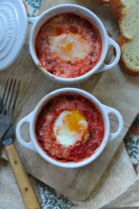 Individual Baked Eggs with Tabasco - Country Cleaver Ways To Make Eggs, Eggs For Breakfast, No Bake Pumpkin Cheesecake, Garlic Cream Sauce, One Dish Dinners, Cinnamon Chips, Dried Strawberries, Baked Eggs, Baked Pumpkin