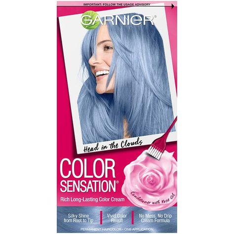 Garnier:Color Sensation Light Blue 8.10 (Head in the Clouds) | Beauty Lifestyle Wiki | Fandom Powder Blue Hair, Garnier Color Sensation, Soft Black Hair, Rich Hair Color, Multicolor Hair, Green Hair Dye, Vivid Hair, Best Hair Dye, White Hair Color