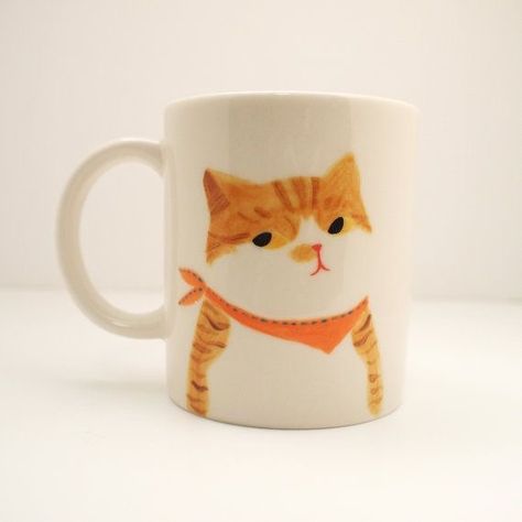 Orange tabby cat mug Yellow Tabby Cat, Cat Cup, Cat Coffee Cups, Cat Apparel, Pottery Painting Designs, Keramik Design, Painted Mugs, Cat Coffee Mug, Pottery Crafts