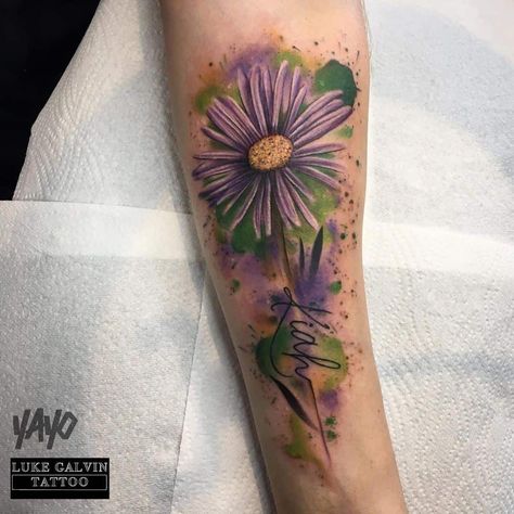 Large Purple Aster Flower Tattoo Purple Aster Tattoo, Aster Tattoo September, September Birth Flower Tattoo Aster, Sapphire Tattoo, Zodiac Sign Tattoo Ideas, Purple Aster Flower, September Birth Flower Tattoo, Aster Flower Tattoo, Aster Tattoo