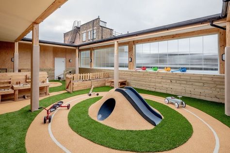 Kindergarden Garden Play Areas, Playground Indoor Design, Kindergarten Playground, Daycare Playground, Green Roof Garden, Toddler Playground, Rubber Playground, Indoor Play Area, Preschool Designs