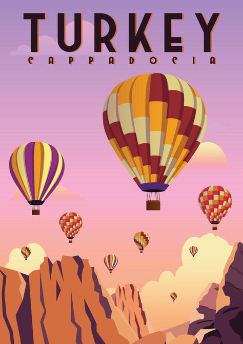 Turkey Cappadocia Vector Illustration Background Travels Background, Turkey Cappadocia, Travel Mood, Travel Poster Design, Insta Icon, Hotel Branding, Retro Travel Poster, Illustration Ideas, Illustration Background