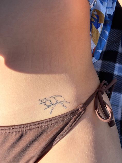 Small Beetle Tattoo, Beetles Tattoo, Hipbone Tattoo, Beetle Tattoo Design, Beatle Tattoo, Tattoo Beetle, Beetle Tattoos, Tattoo Best Friends, Metamorphosis Tattoo