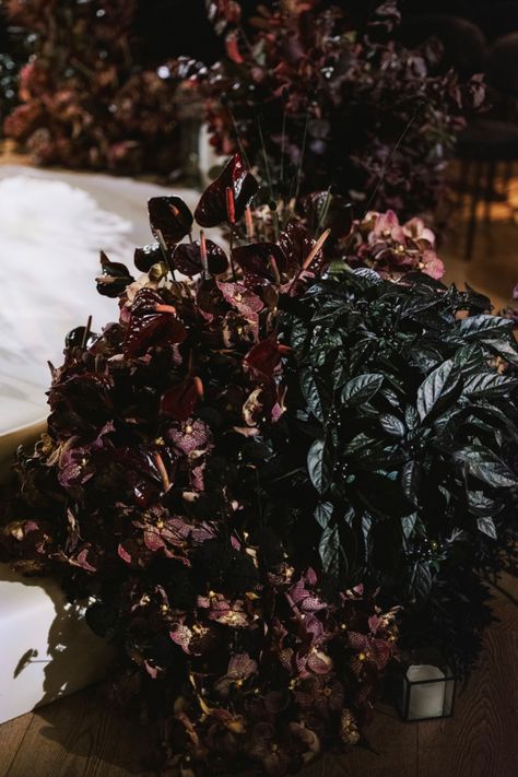 This stunning floral display features deep burgundy orchids and anthuriums, set against dark greenery for a moody and romantic atmosphere. The intricate details of the flowers and leaves create a sophisticated and dramatic look. Perfect for a modern wedding or intimate celebration, this floral arrangement adds depth and elegance to any ceremony or reception.
wedding floral arrangement,  moody wedding, romantic flowers, wedding decor, dark greenery, wedding flowers, elegant wedding decor. Dark Greenery Wedding, Moody Floral Arrangements, Wedding Decor Dark, Moody Spring Wedding, Wedding Flowers Elegant, Greenery Wedding Flowers, Dark Greenery, Wedding Floral Arrangement, Dramatic Wedding