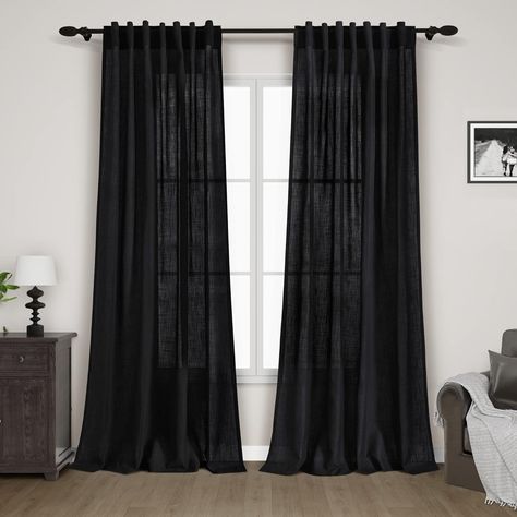 Amazon.com: Black Linen Curtains 84 inches Long 2 Panels for Bedroom Back Tab Light Filtering Privacy Sheer Black Curtains Muslin Look Modern Farmhouse Cotton Textured Gauze Curtain for Living Room 2 Panel Set : Home & Kitchen Black Linen Curtains, Sheer Linen Curtains, Linen Curtain Panels, Linen Curtain, Drape Panel, Black Windows, Curtain Texture, Window Light, Black Curtains