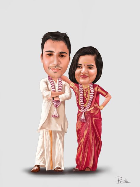 Kerala Couple Cartoon Images, Kerala Couple Cartoon, Hindu Wedding Caricature, Wedding Caricature Couple, Caricature Templates, Couple Caricature Wedding, Indian Wedding Caricature, Caricature Reference, Cartoon Bride