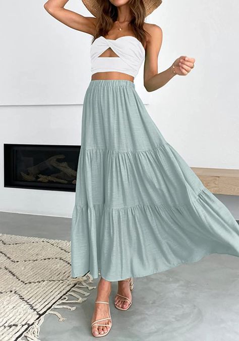 Long Flowy Skirt Outfit, Long Flowy Skirts, Flowy Skirt Outfit, Long Beach Skirt, Ruffle Long Skirt, Maxi Skirt With Pockets, Flowy Skirts, Casual Boho Style, Boho Maxi Skirt