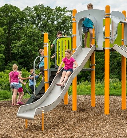 Stainless Steel Wave Slide – Fast, Wavy Sliding Fun – PlayBooster - Landscape Structures Slide Playground, Children's Playground Equipment, Barbeque Grill Design, Fitness Trail, Commercial Playground, Playground Slide, Commercial Playground Equipment, Location Design, Landscape Structure