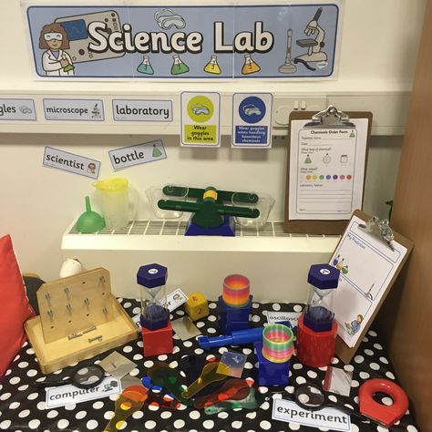 Science Lab Role Play Scientist Dramatic Play Preschool, Ks1 Role Play Area, Science Lab Preschool, Science Lab Dramatic Play Preschool, Scientist Dramatic Play, Science Lab Dramatic Play, Science Dramatic Play, Science Eyfs, Play Science Lab