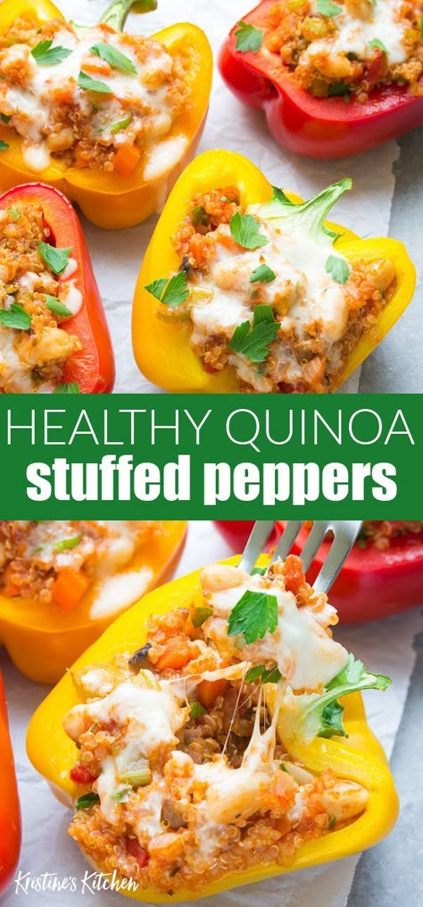 These Italian Quinoa Stuffed Peppers take stuffed peppers to a whole new level! They’re a healthy, protein-packed vegetarian meal! Easy to make, and so delicious! #stuffedpeppers #bellpeppers #vegetarian #quinoa Stuffed Bell Peppers Quinoa, Italian Quinoa, Healthy Stuffed Bell Peppers, Vegetarian Stuffed Peppers, Quinoa Stuffed Peppers, Stuffed Peppers Healthy, Stuffed Peppers Recipe, Vegetarian Quinoa, Quinoa Healthy