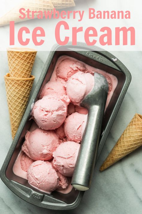 Creamy Strawberry Banana Ice Cream - 3 Scoops of Sugar Strawberry Banana Ninja Creami, Strawberry Banana Ice Cream Recipe, Blueberry Crumble Cake, Snowcream Recipe, Homemade Banana Ice Cream, Banana Popsicles, Banana Ice Cream Recipe, Key Lime Pie Bars, Ice Cream Recipes Machine