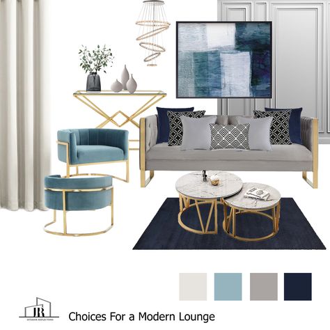 Modern Living Room Blue, Living Room Decor Grey Couch, Blue And Gold Living Room, Glam Living Room Decor, Teal Living Rooms, Art Deco Living Room, Blue Living Room Decor, Living Room Decor Gray, Gold Living Room