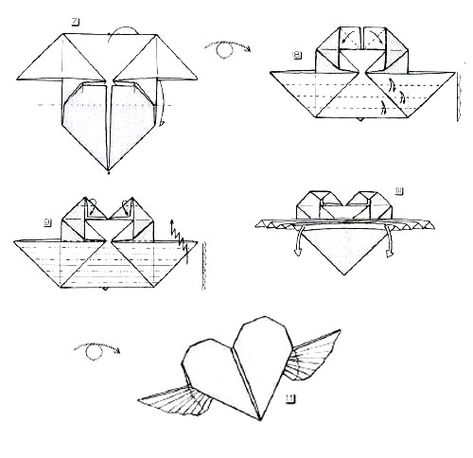 Francis Ow's Origami - diagrams - Wings Of Love Origami Hearts, Origami Diagrams, Origami Love, Origami Folding, Origami Heart, Heart With Wings, Origami Paper, Geometric Tattoo, Paper Art