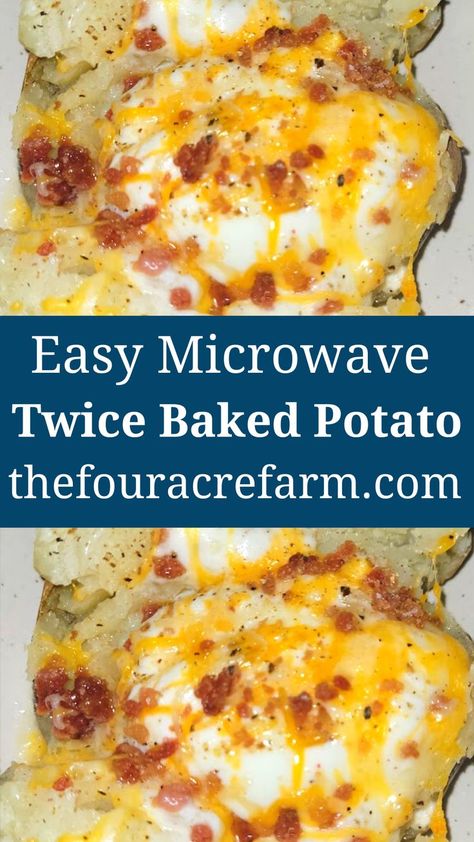 Microwave Twice Baked Potato is an easy side dish or appetizer that can we whipped up in no time. Just top them with bacon and cheese, plus any of your favorite potato toppings. Trust me, making potatoes in the microwave will have you hooked. To make these easy microwave baked potatoes just wash the potatoes. Next, poke several holes in them with a fork. Then pop them into the microwave. Simple as that. Baked Potato | Twice Baked Potato | #bakedpotato #twicedbakedpotato Different Baked Potatoes, Potato Twice Baked, Baked Potato Ideas, Baked Potatoes In The Microwave, Microwave Baked Potatoes, Microwave Baked Potato, Farmhouse Food, Russet Potato Recipes, Baked Potato Microwave