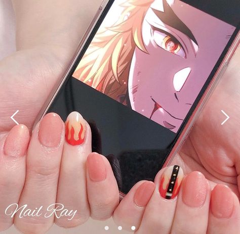 Short Anime Nails Acrylic, Rengoku Nails, Anime Nails, Soft Nails, Kawaii Nails, Some Ideas, Short Nails, Nail Inspo, Press On Nails