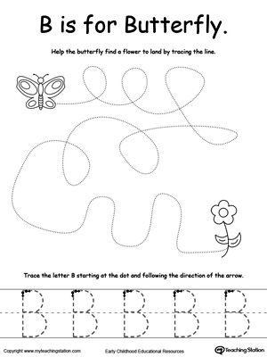 The Letter B is For Butterfly: Teach the alphabet while creating opportunities to develop your child's fine motor skills. In this activity your child will say the name of the pictuer, trace the lines and the letter B. Preschool Letter B Activities, B Is For Butterfly Craft, Letter B Crafts For Preschoolers, Letter B Activities For Preschool, B Is For Butterfly, Preschool Letter B, Letter B Activities, Trace The Lines, Teach The Alphabet