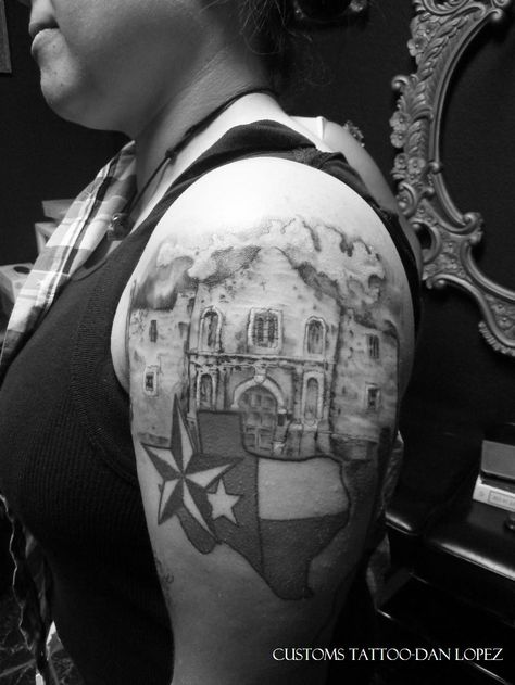 Miss Julie's Alamo! The Alamo Tattoo, Alamo Tattoo Texas, Alamo Tattoo, Theme Tattoos, Texas Tattoo, Texas Theme, Texas Tattoos, Ink Therapy, Tattoos Black