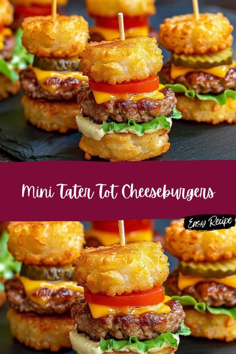 Tater Tot Appetizers, Christmas Finger Foods, Savory Snacks, Tater Tot, Lunch Recipes, Finger Foods, Cheeseburger, Appetizer Recipes, Appetizer