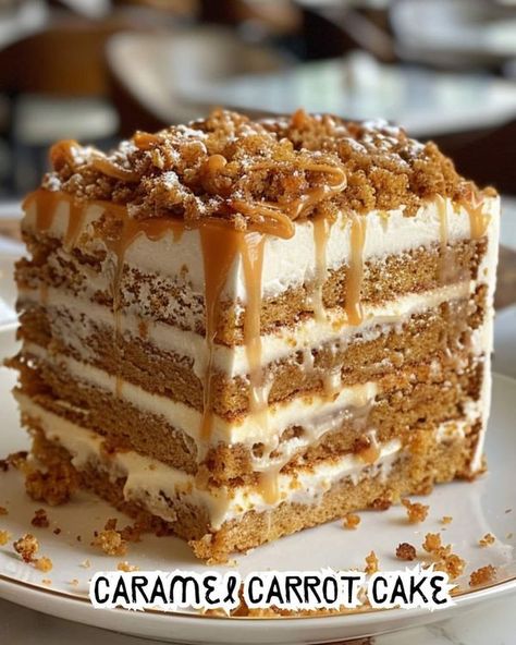 My Cookbook | 🌟 Caramel Carrot Cake 🌟 | Facebook Carrot Cake With Caramel, Caramel Carrot Cake, Carrot Cake Topping, Cake With Caramel, Moist Carrot Cakes, Caramel Creams, Cheesecake Brownies, Carrot Cake Recipe, Crushed Pineapple