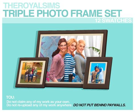 THEROYALSIMS TRIPLE PHOTO FRAME SET | The Royal Sims on Patreon Sims 4 Framed Photo, Photo Mod Sims 4, Sims 4 Functional Photo Frame, Sims 4 Photo Frame Cc, Sims 4 Photo Frame Mod, Sims 4 Photo Frame, Sims 4 Family Photo, Sims 4 Cc Frames, Sims 4 Art Cc