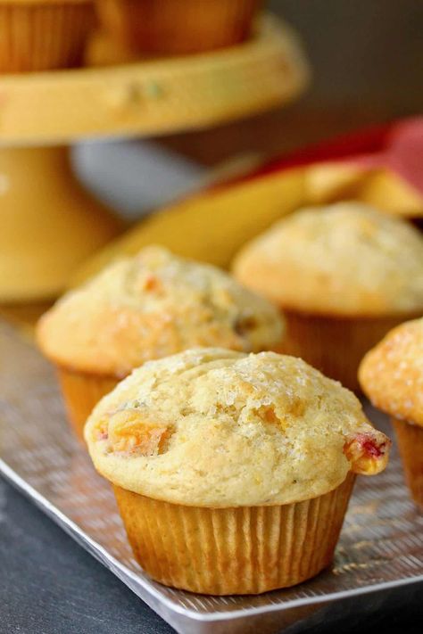 Fresh Peach Muffins | Karen's Kitchen Stories Fresh Peach Muffins, Peach Muffin Recipes, Peach Muffins, Summer Breakfast, Peach Desserts, Peach Recipe, Kitchen Stories, Breakfast Treats, Fruit Recipes